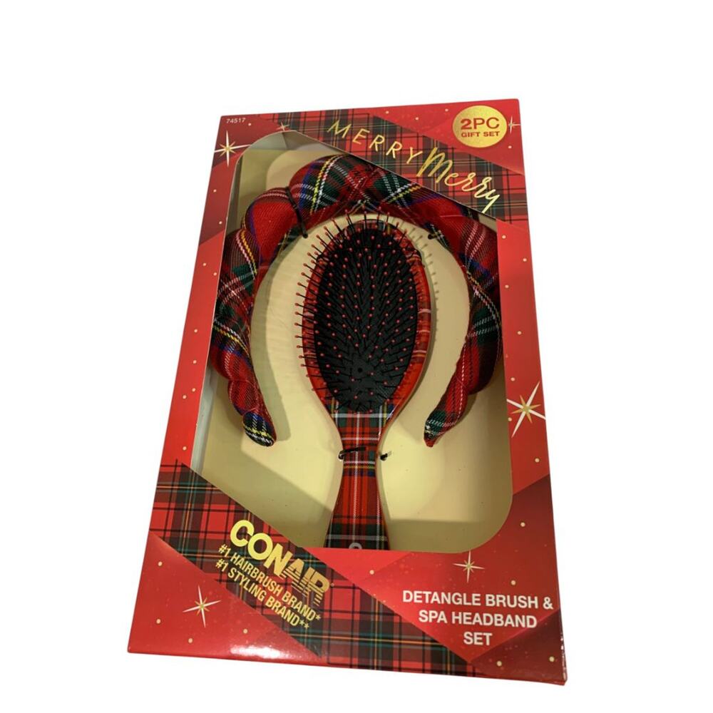 Conair Spa Tartan Headband and Detangle Cushion Brush Set New